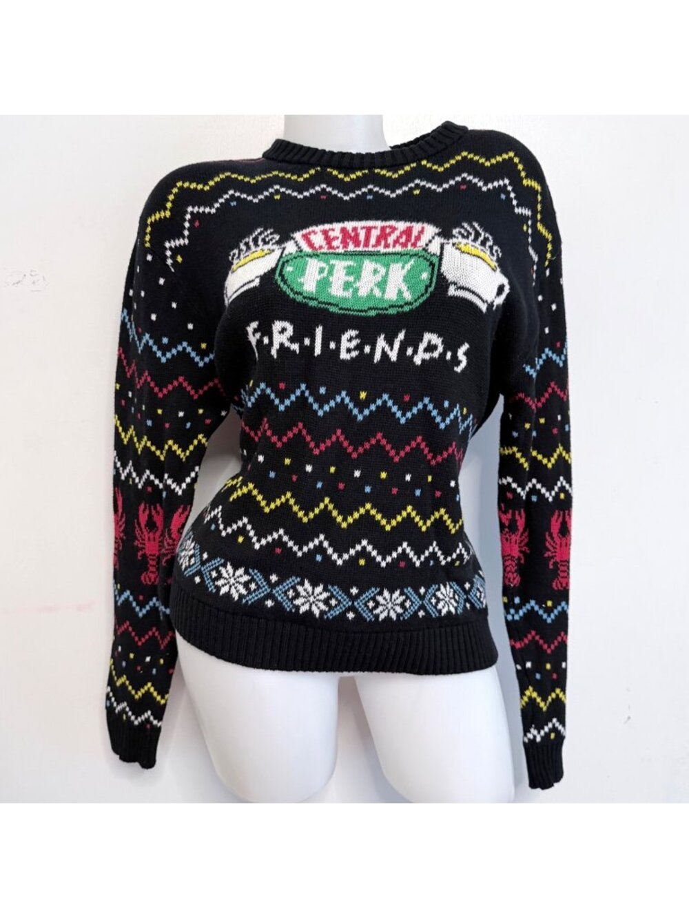 Friends Central Perk Sweater Black Knit Cotton Pull on Sweater Women Size Medium